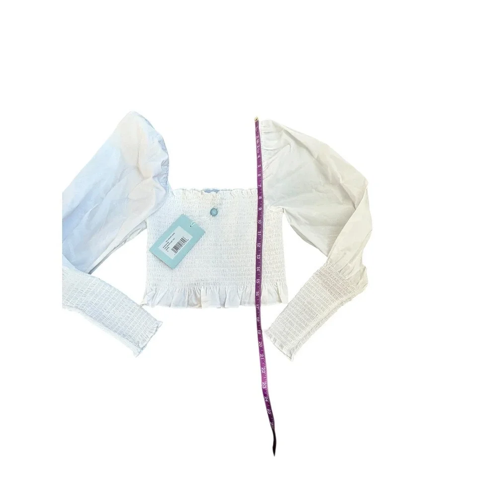 Hill‎ House Home The Grace Nap Top White Smocked Square Neck Puff Sleeve S NWT